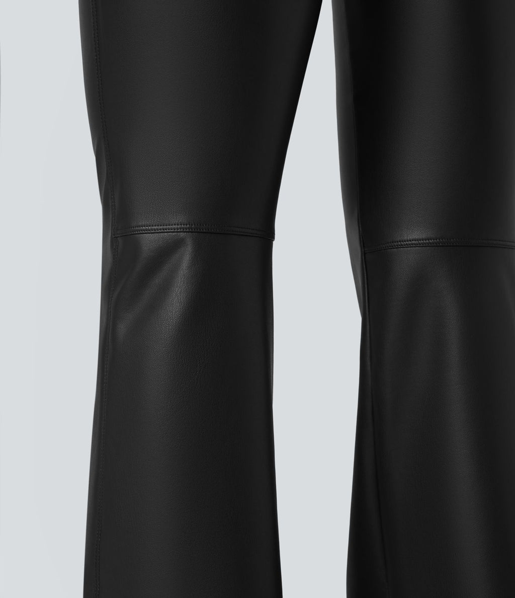 Pantalon évasé asymétrique polaire PU gainant extensible taille haute avec poches