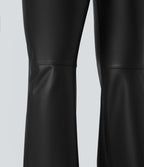 Pantalon évasé asymétrique polaire PU gainant extensible taille haute avec poches