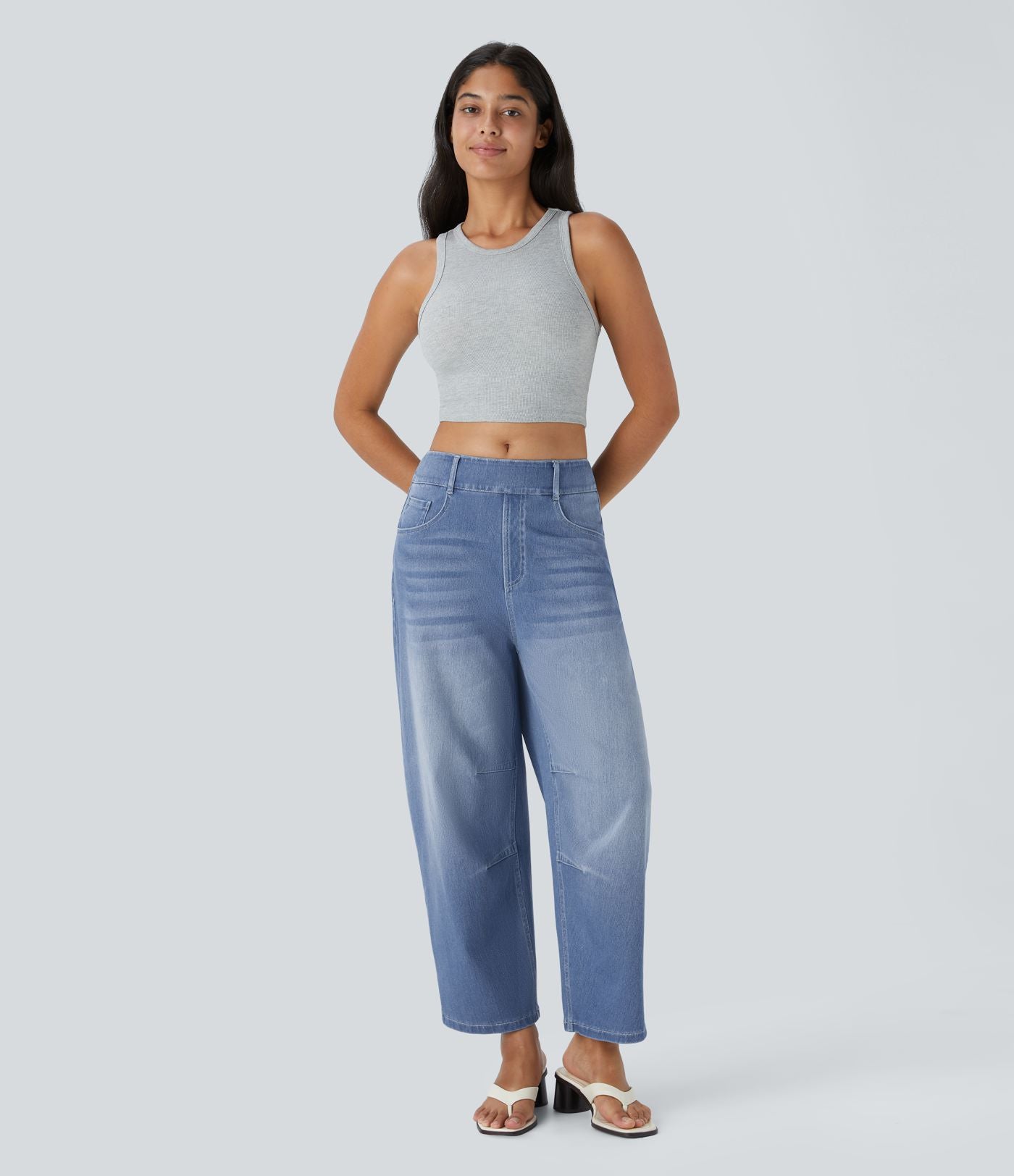 Jean Barrel 7/8 décontracté taille mi-haute avec poches Halara Flex™