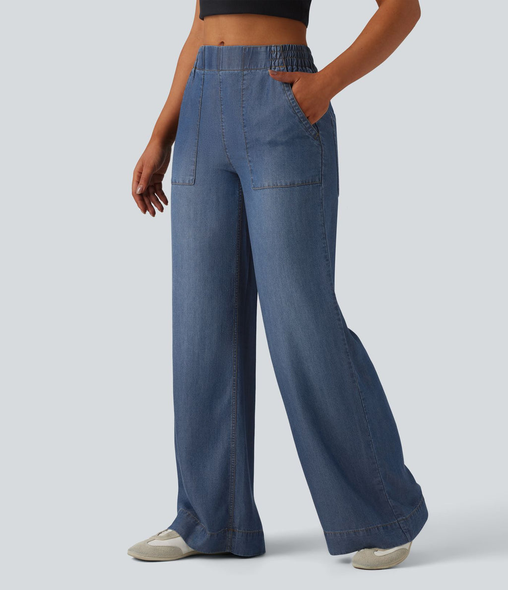 Jean large décontracté taille mi-haute en lyocell drapé avec poches