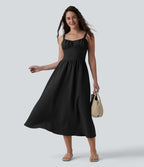 Robe fluide casual mi-longue texturée froncée et smockée