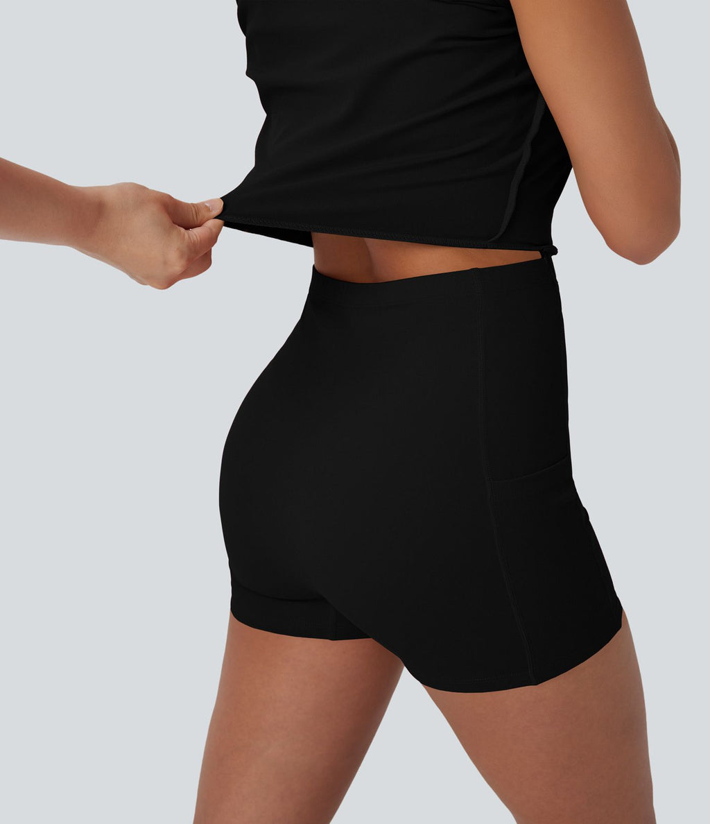 Robe de sport yoga 2-en-1 SoftlyZero™ Plush push-up coques moulées fermeture éclair avec poches édition Easy Peasy E-G