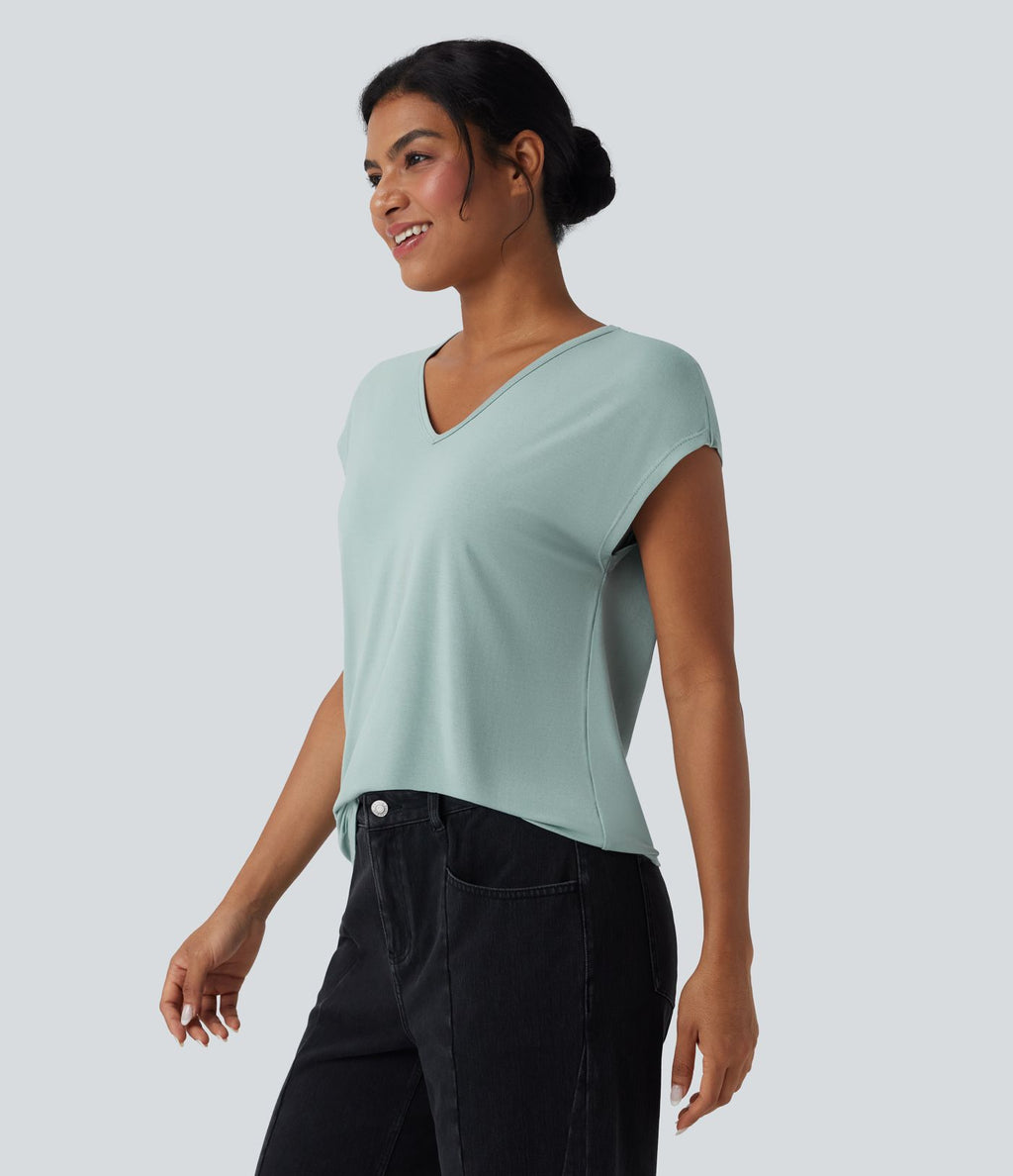 T-shirt casual col V manches courtes
