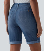 Short skinny casual en jean Halara Flex™ à rayures taille mi-haute avec ourlet retroussé et poches