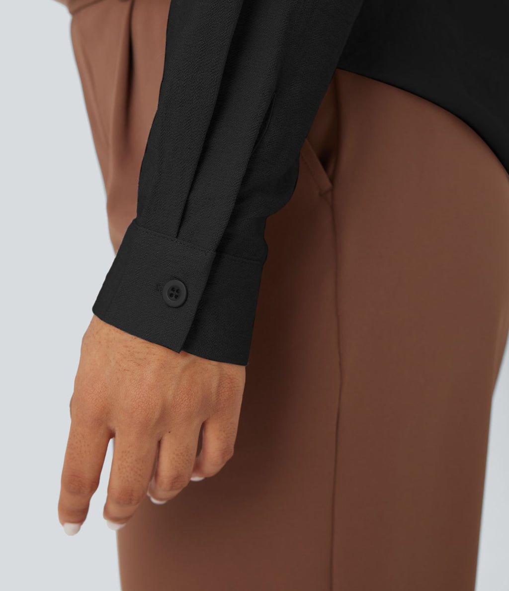 Blouse de travail manches longues col V à plis coupe décontractée