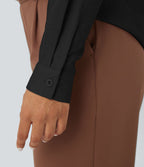 Blouse de travail manches longues col V à plis coupe décontractée
