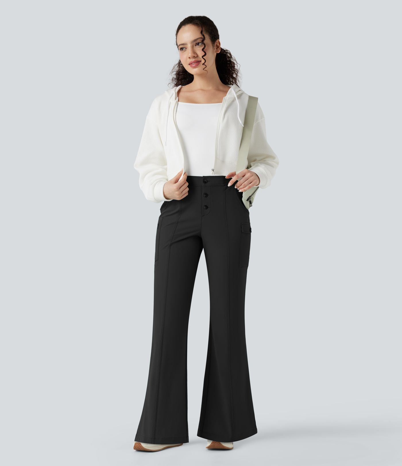 Pantalon de randonnée bootcut déperlant résistant à l'abrasion taille basse avec poches