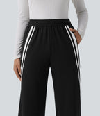 Jogging large décontracté color block taille mi-haute avec cordon de serrage intérieur et poches