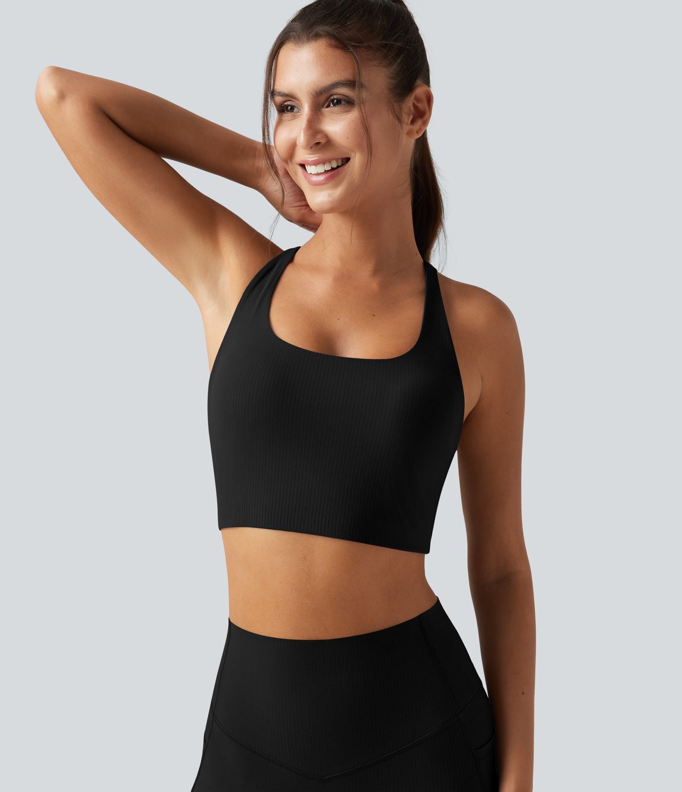 Brassière running Halara UltraSculpt™ côtelée à maintien léger avec coussinets amovibles