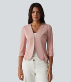 Blazer casual ouvert col V manches 3/4 à rayures en maille côtelée