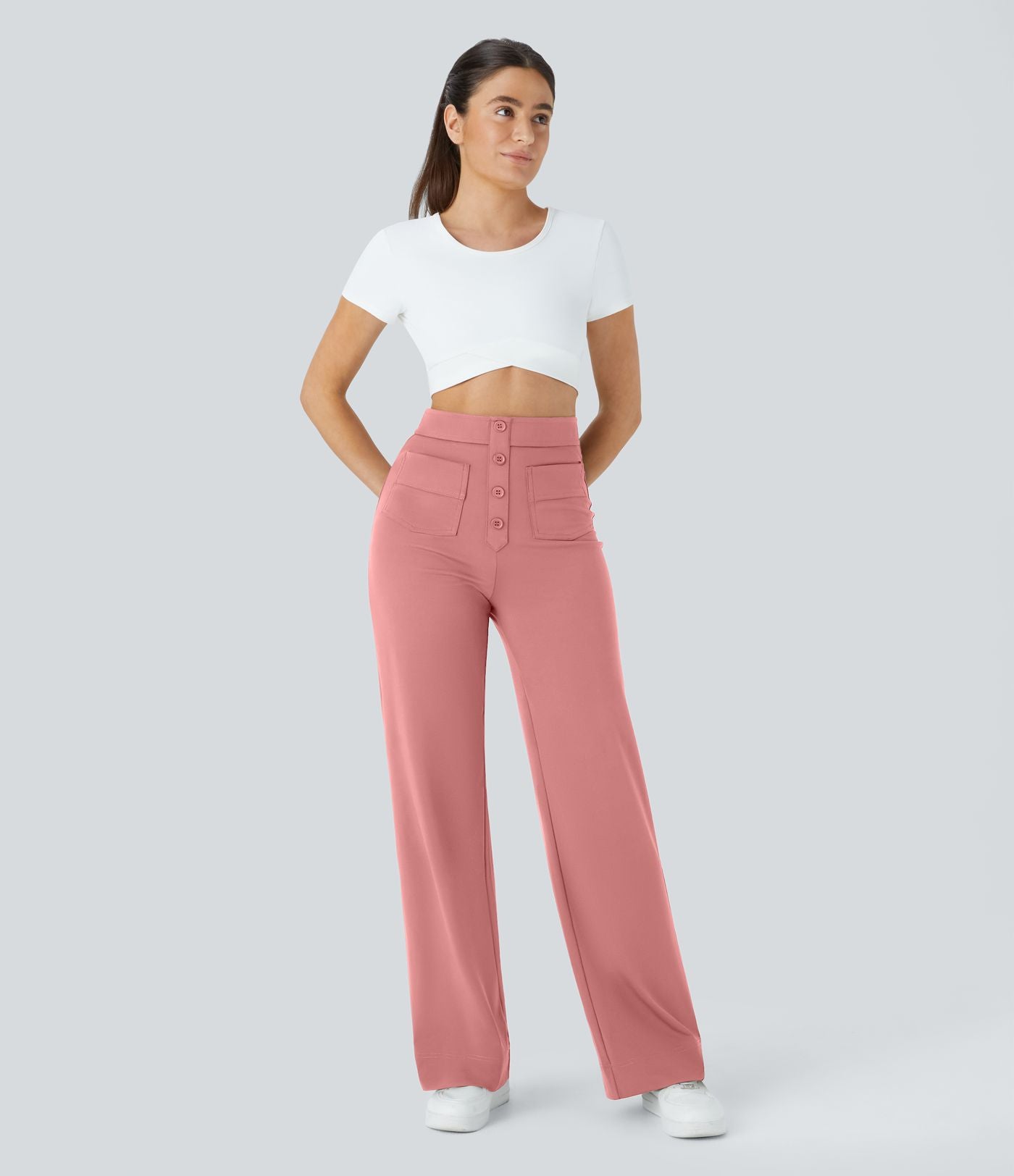Pantalon taille haute coupe droite DayStretch avec poches
