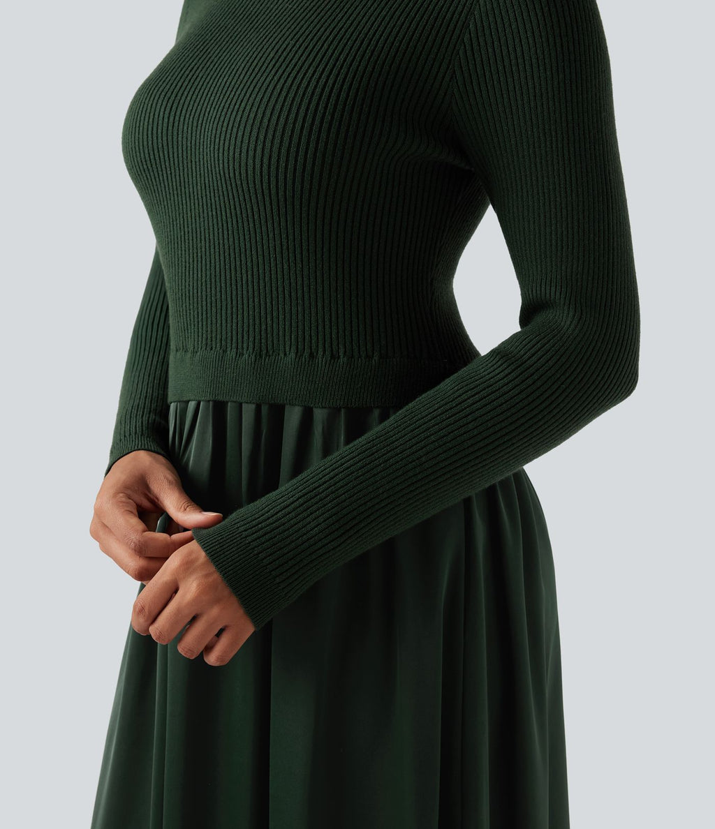 Robe pull longue tailleur col montant manches longues