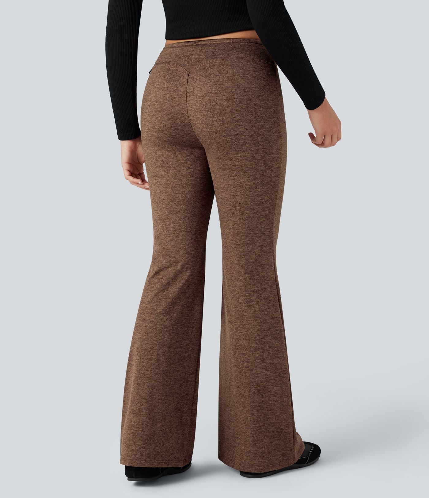 Pantalon jogging évasé thermique polaire chiné séchage rapide taille mi-haute avec cordon de serrage - UPF40+