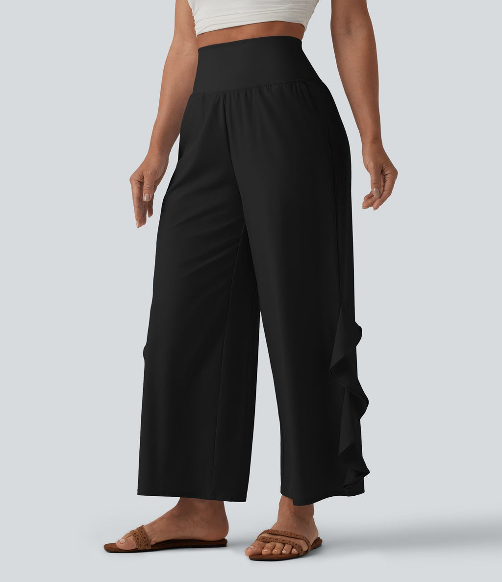 Pantalon large séchage rapide Breezeful™ taille haute à volants avec poches