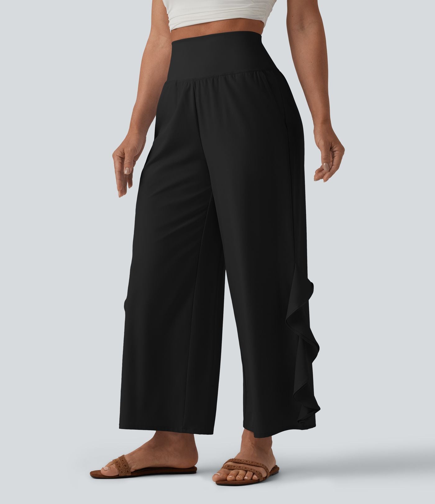 Pantalon large séchage rapide Breezeful™ taille haute à volants avec poches