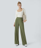 Halara Flex™ Pantalon Tailleur Évasé à Taille Haute Sculptant la Silhouette avec Poches Latérales Micro Waffle