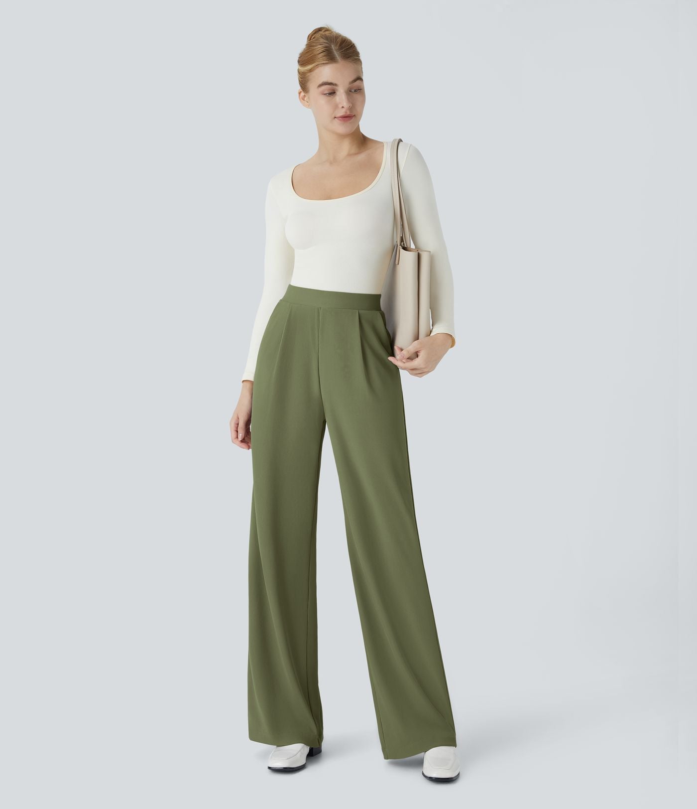 Halara Flex™ Pantalon Tailleur Évasé à Taille Haute Sculptant la Silhouette avec Poches Latérales Micro Waffle