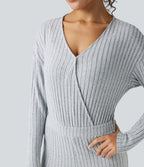 Combinaison casual côtelée maille col V manches longues - Easy Peasy