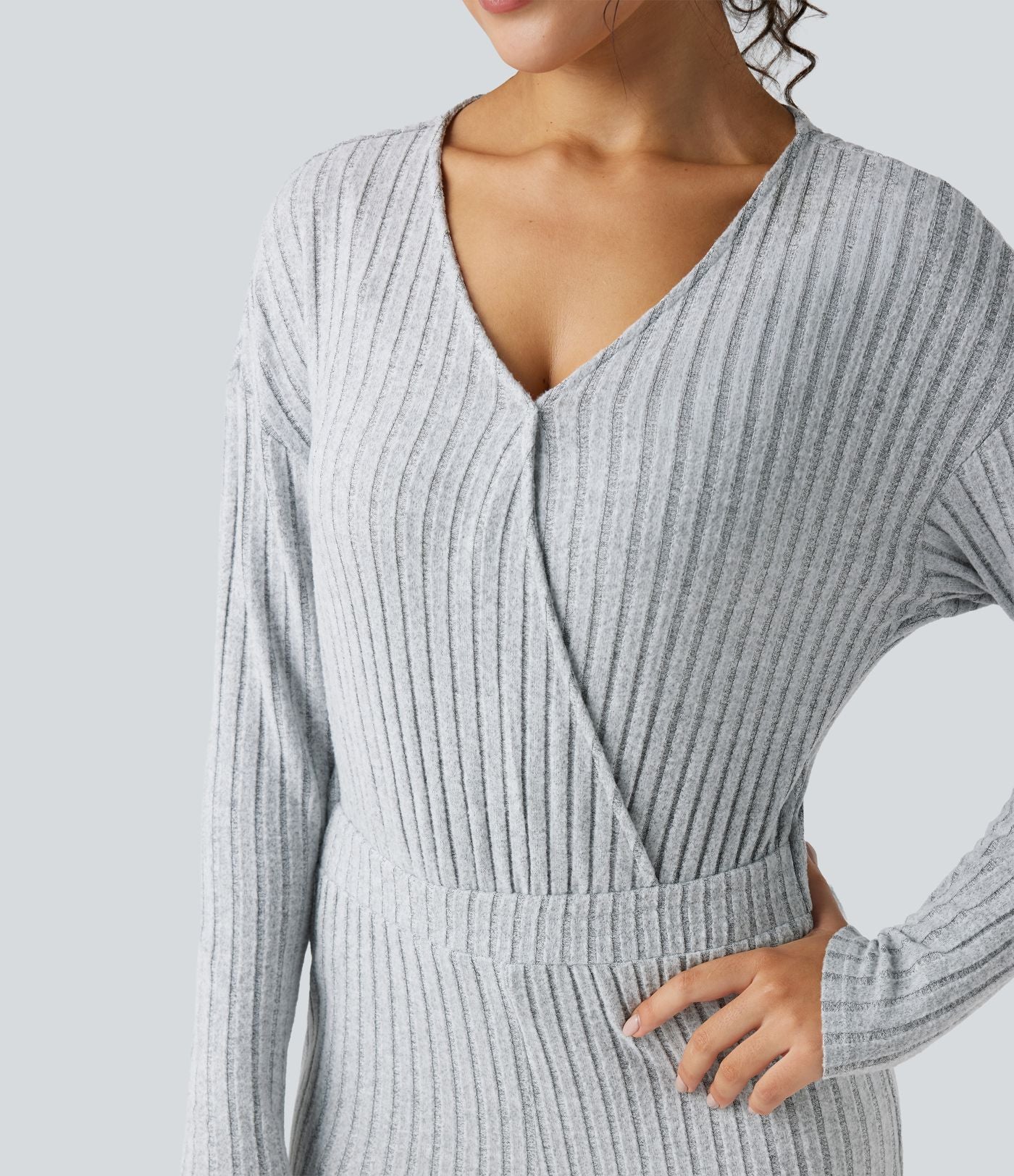 Combinaison casual côtelée maille col V manches longues - Easy Peasy