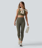 Legging de sport délavé effet ventre plat taille haute avec poches