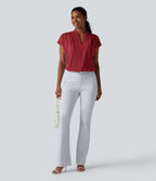 Blouse esprit bureau ample défroissage facile, col V et manches chauve-souris