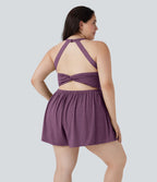 Combinaison-short de séjour grande taille 2-en-1 dos nu torsadée avec poches - Easy Peasy Edition