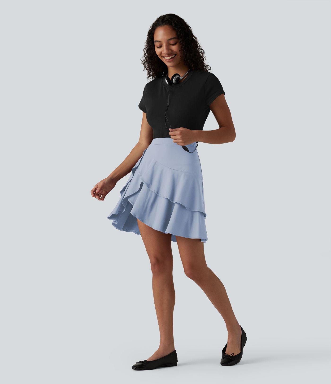 Jupe mini décontractée 2-en-1 SoftlyZero™ Airy effet frais InstantCool taille haute à volants superposés avec poche