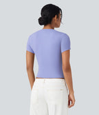 T-shirt décontracté maille côtelée manches courtes