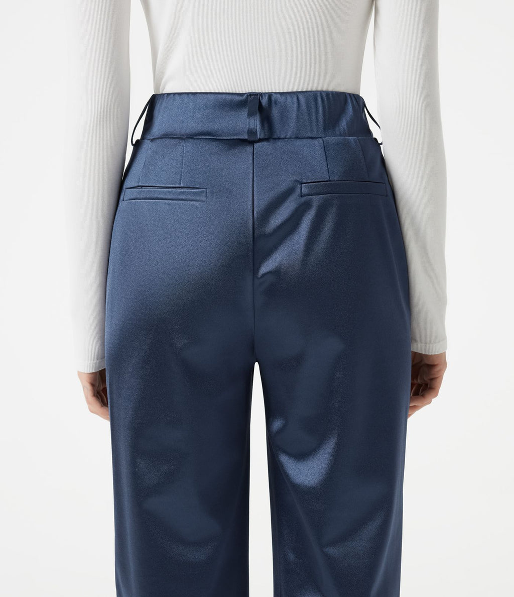 Pantalon habillé fuselé taille haute en satin avec poches