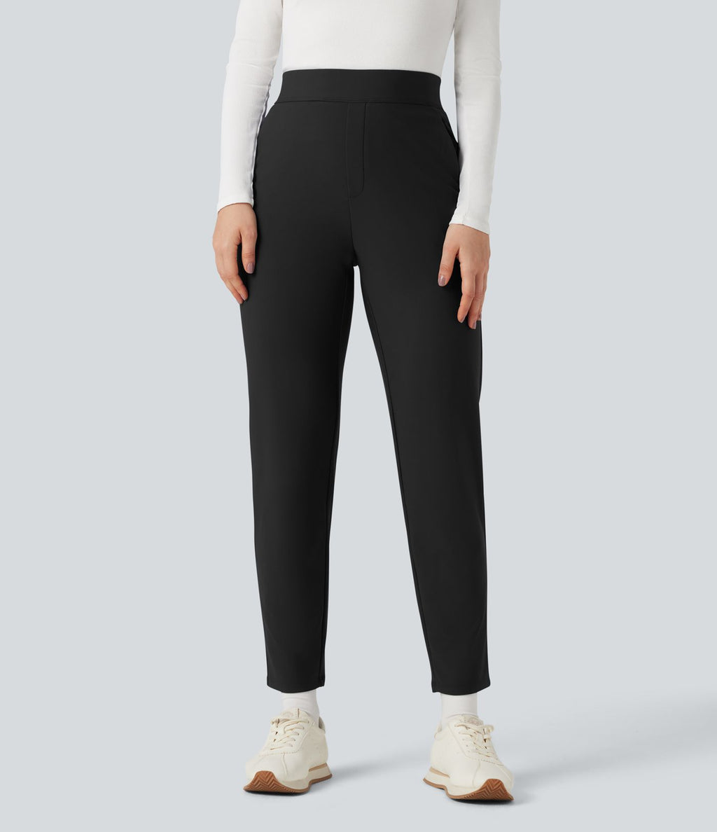 Pantalon de sport fuselé thermique en polaire, taille haute, avec poches