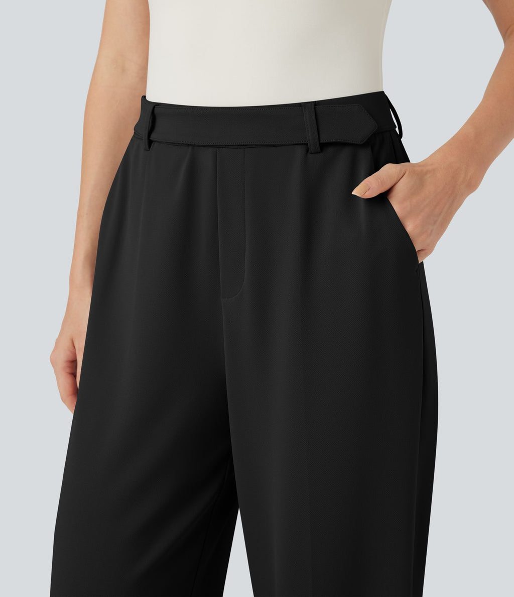 Pantalon tailleur large Halara Flex™ taille haute en crêpe ourlet roulé avec poches