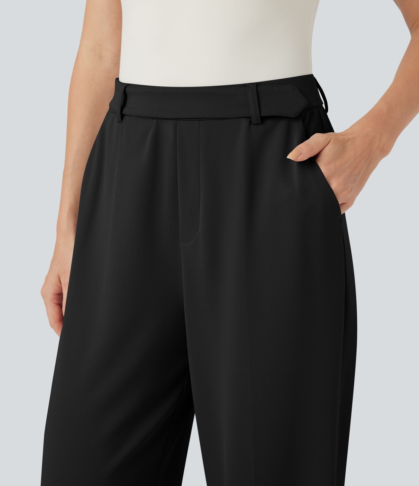 Pantalon tailleur large Halara Flex™ taille haute en crêpe ourlet roulé avec poches