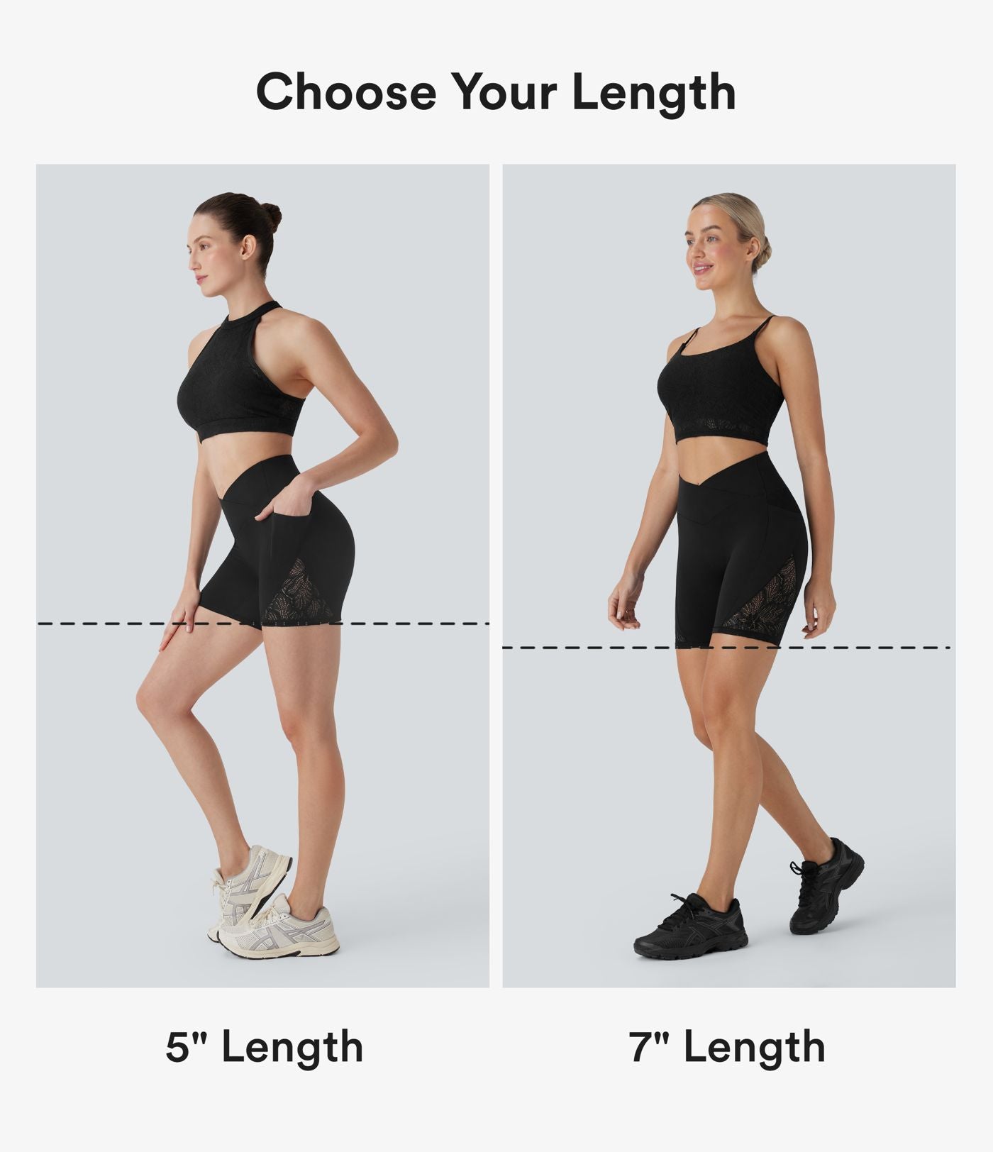 Short cycliste yoga 7'' Softlyzero™ taille haute croisé dentelle contrastante avec poches - UPF50+
