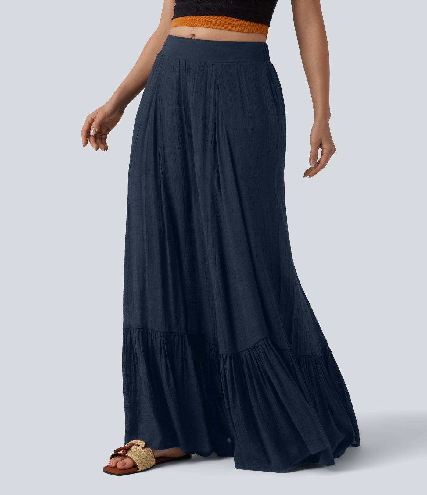 Pantalon baggy fluide taille mi-haute 2-en-1 avec poches