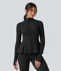 Veste de yoga ajustée SoftlyZero™ Plush col montant à trous pouces froncée ourlet plissé