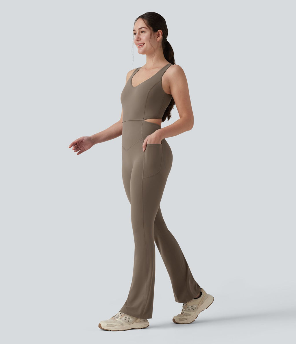 Combinaison d'entraînement Halara UltraSculpt™ évasée dos nu croisé gainante galbante avec fronces et coussinets fixes avec poches - Easy Peasy