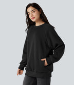 Sweat-shirt polaire oversize col rond manches longues avec poches