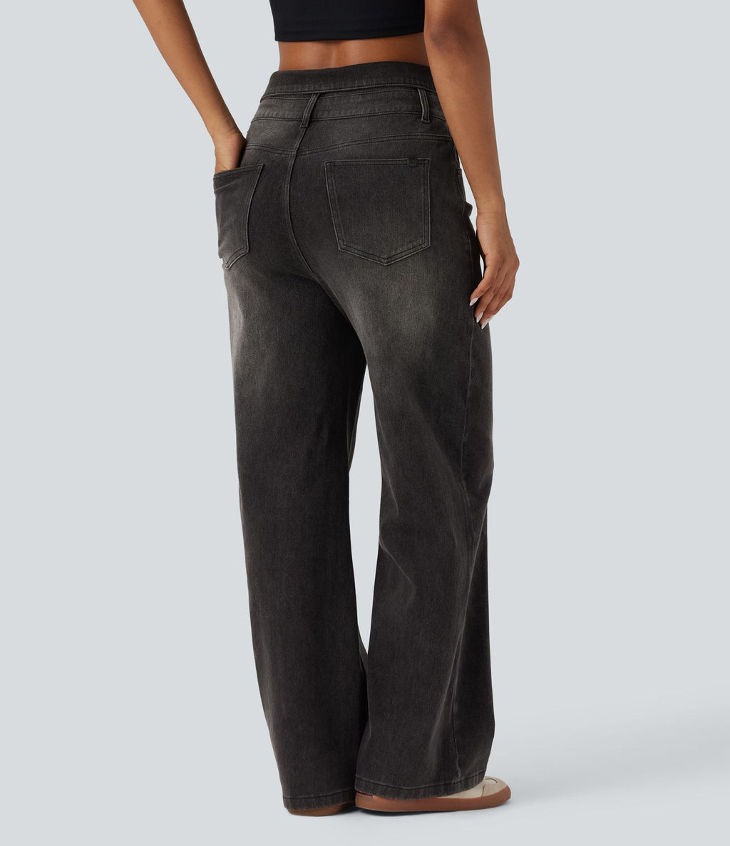 Jean décontracté Halara Flex™ jambe droite taille haute rabattable avec poches