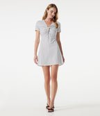 Robe mini décontractée à pois, col V, manches courtes