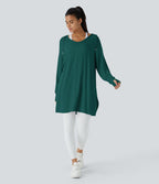 Sweatshirt Casual à Capuche Encolure en V Cordon de Serrage Trou pour le Pouce Fente et Coupe Longue