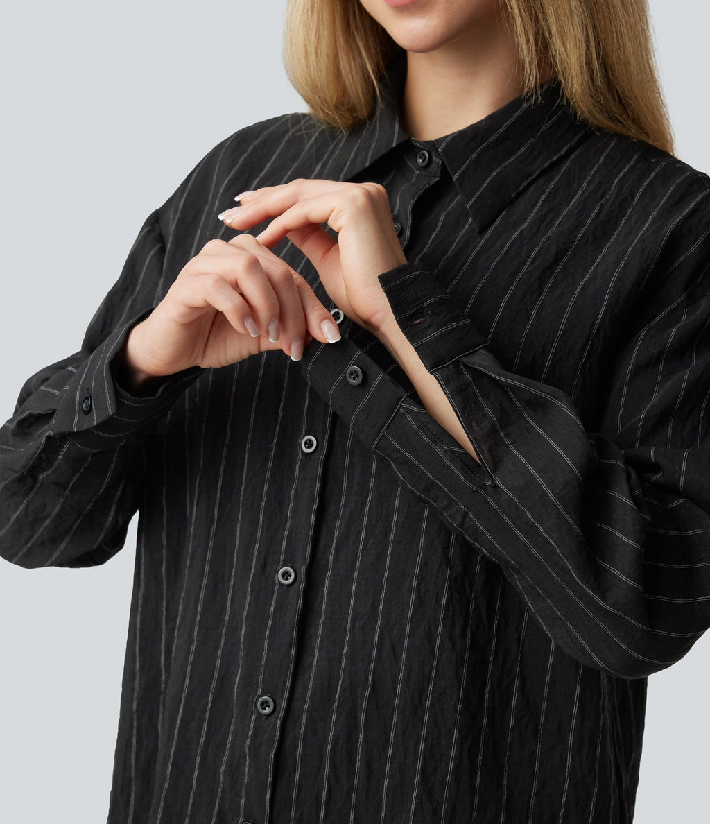 Chemise tailleur à manches longues à rayures mélange lin