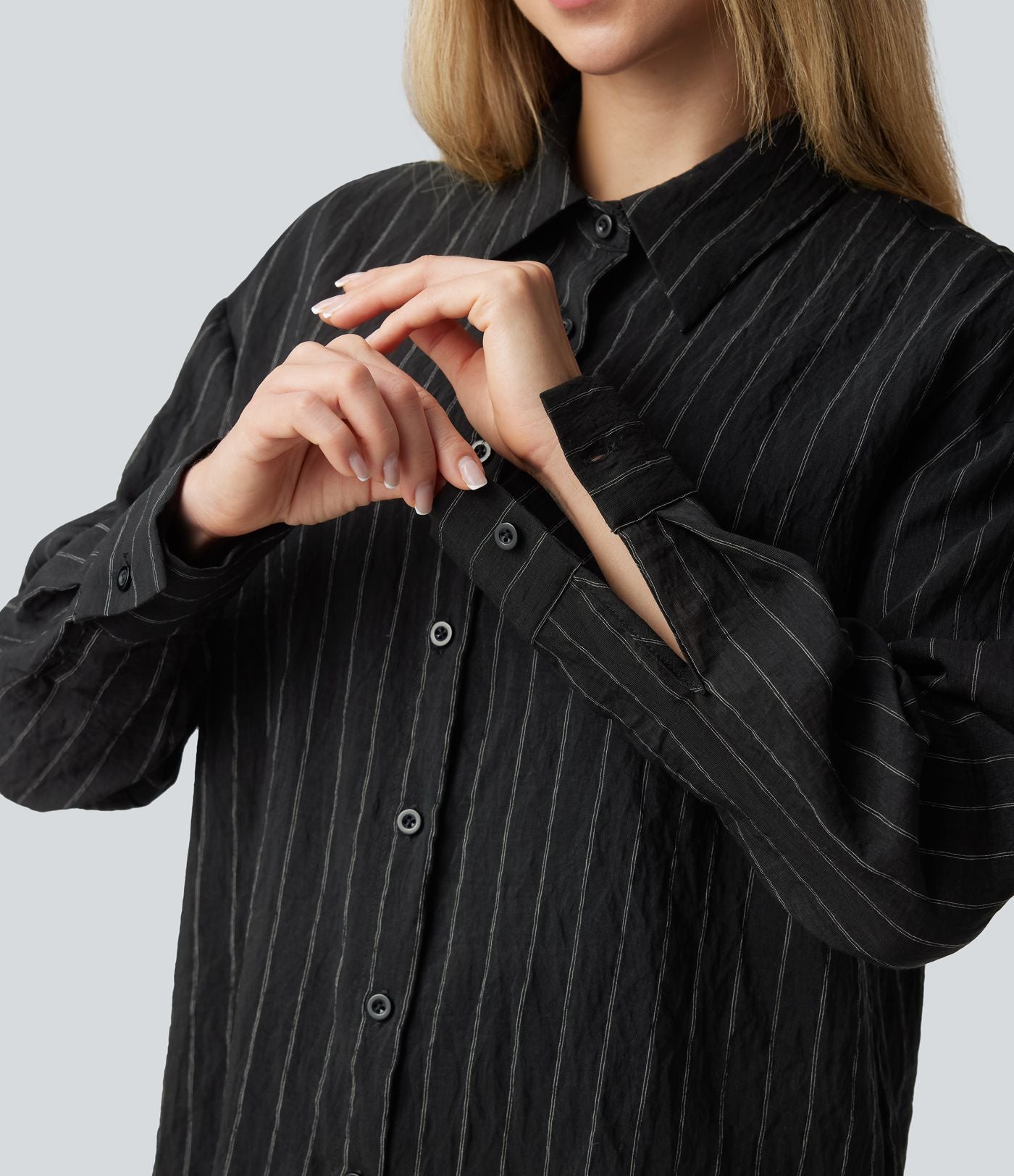 Chemise tailleur à manches longues à rayures mélange lin