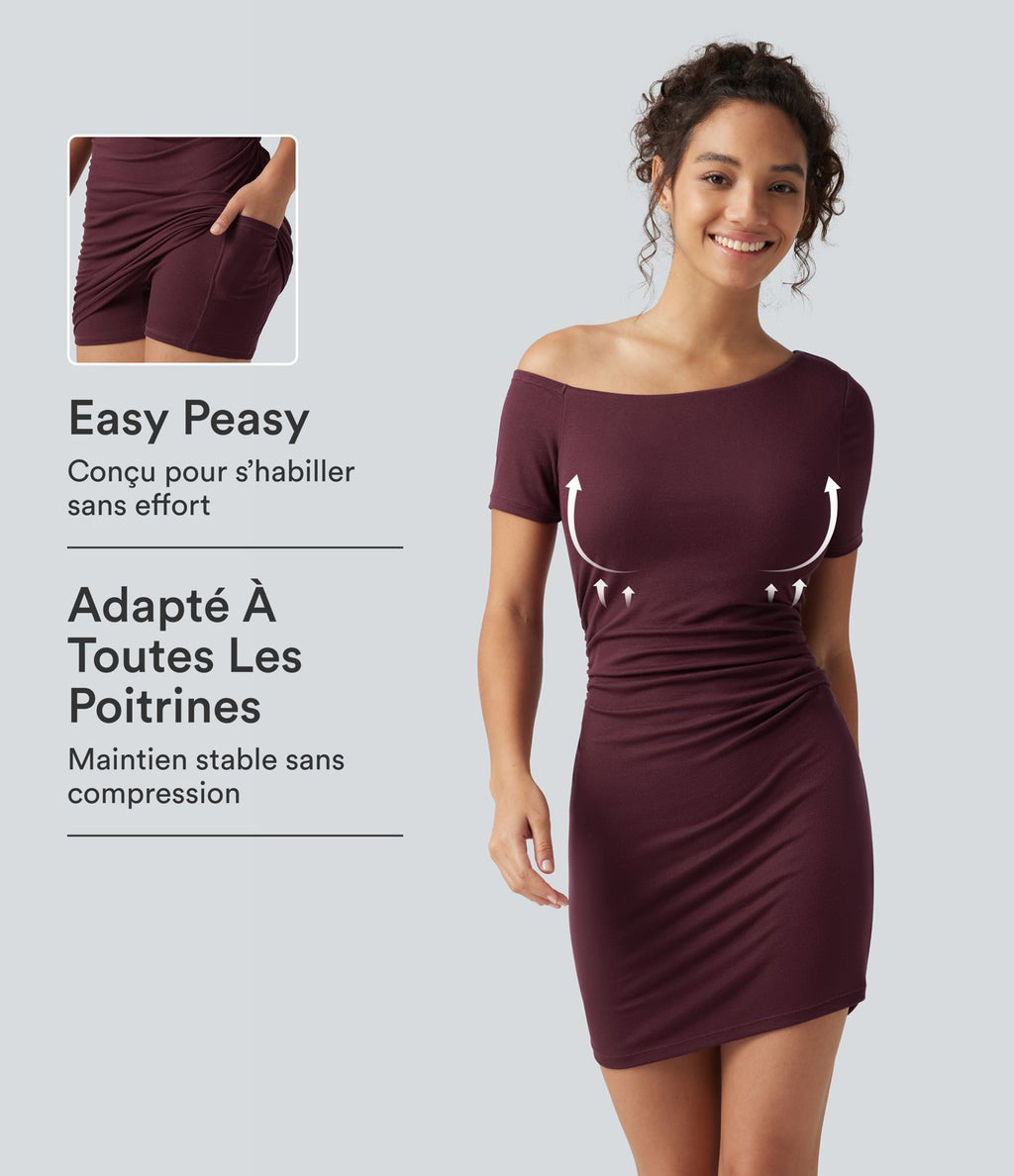 Robe-short mini moulante côtelée asymétrique accès facile Easy Peasy avec coussinets amovibles, poches et bonnets B à E