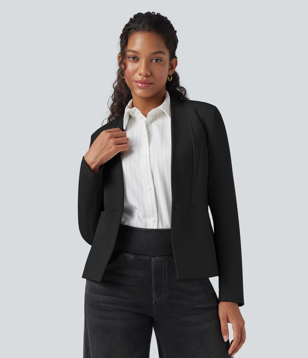Blazer tailleur ajusté en sergé manches longues avec poches