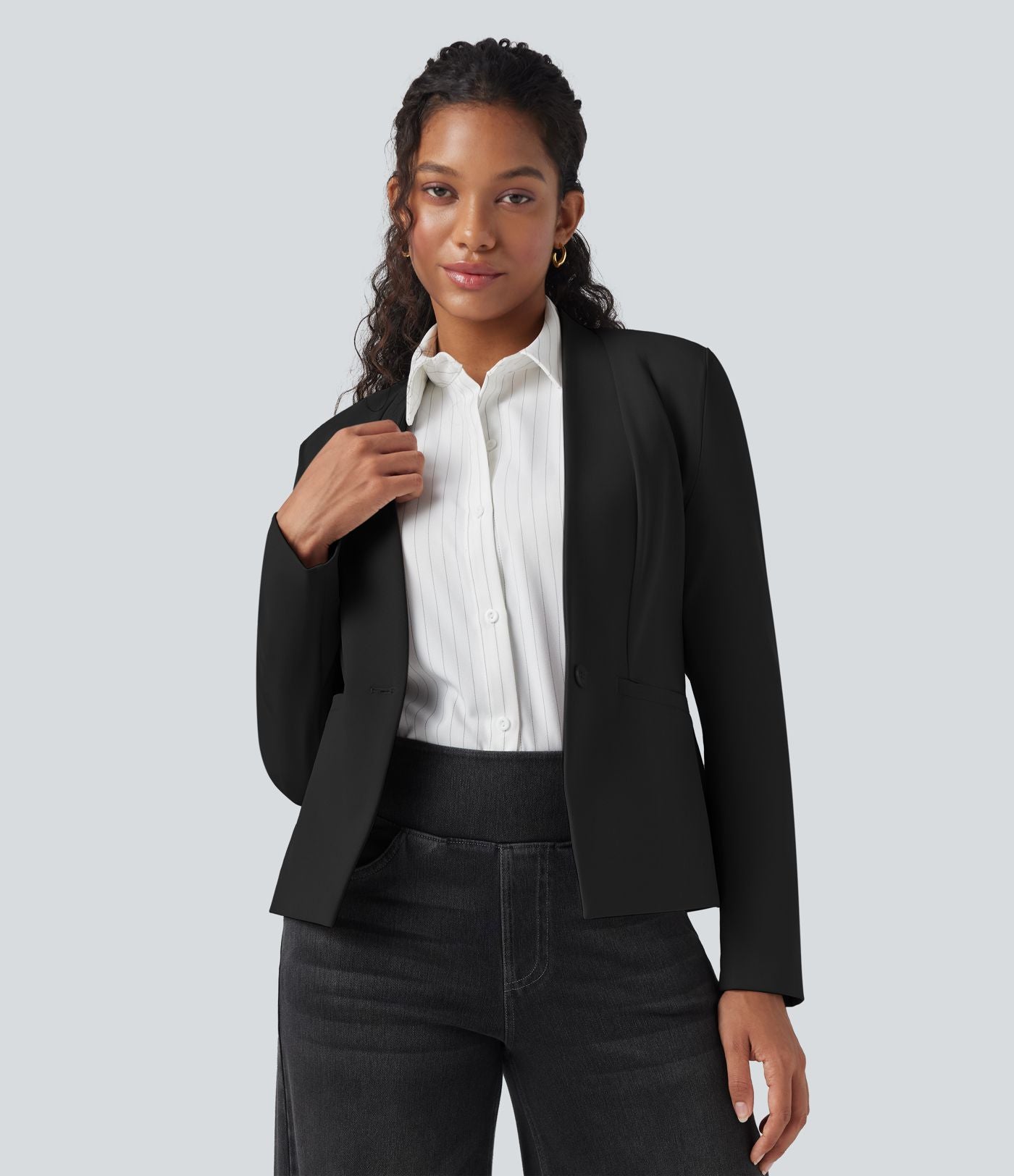 Blazer tailleur ajusté en sergé manches longues avec poches