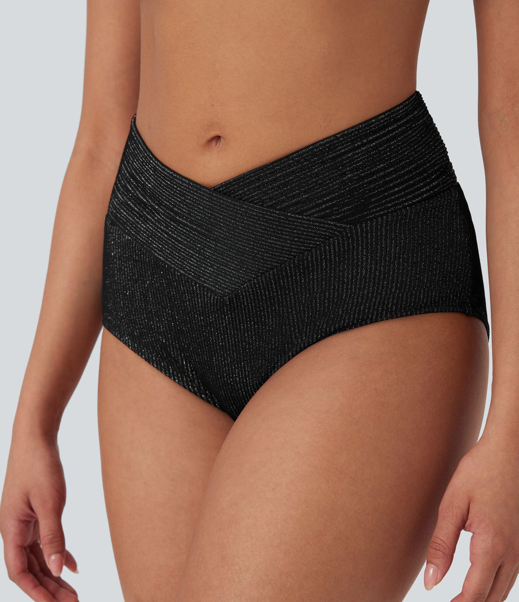Bas de bikini maillot de bain côtelé taille basse croisé