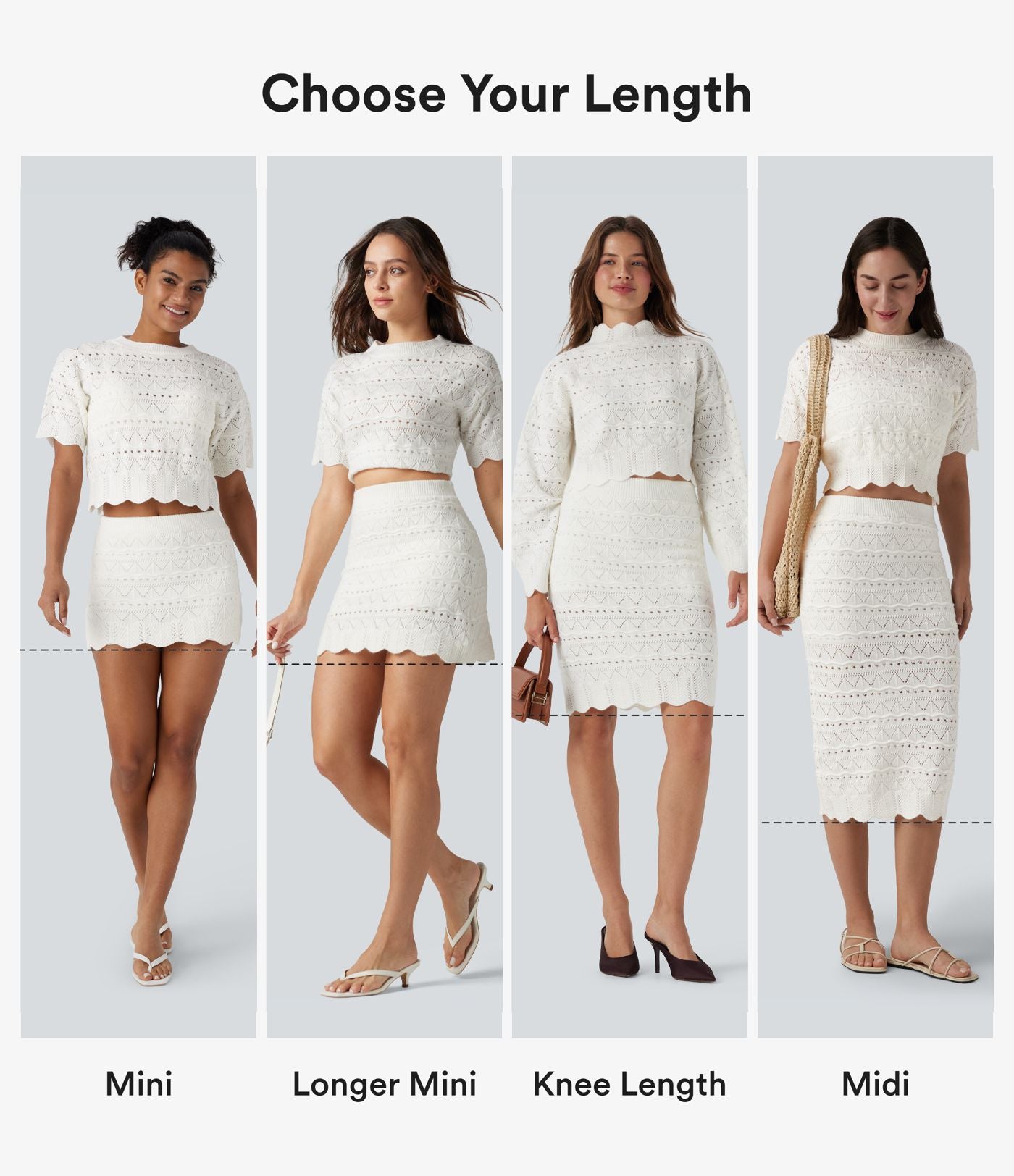 Jupe-short courte en maille ajourée taille haute avec poches latérales