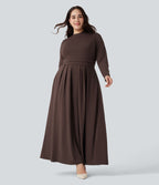 Robe décontractée maxi évasée grande taille col montant manches longues avec poches