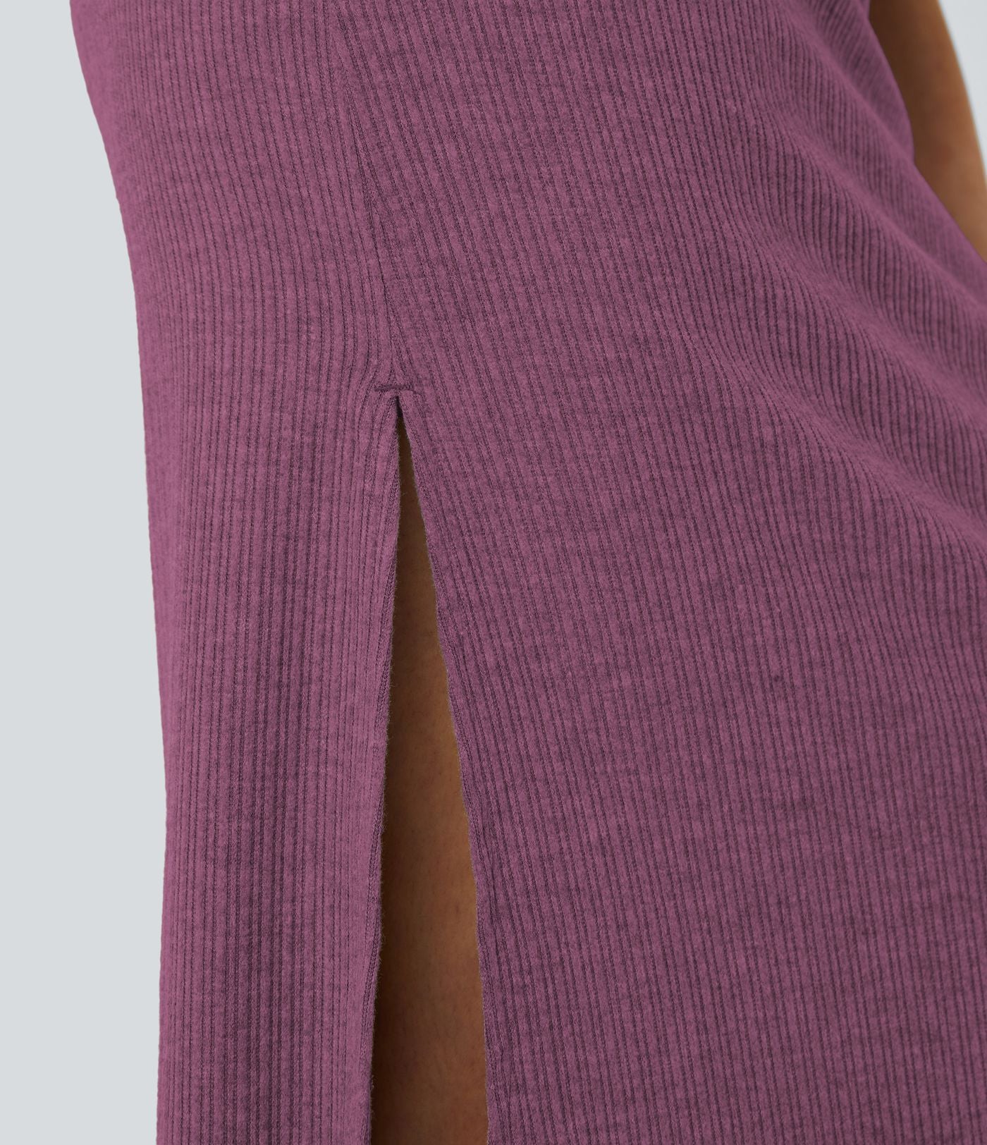 Jupe Casual Maxi à Taille Haute et Ourlet Fendu en A-Line en Côtes