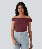 Haut décontracté moulant épaules dénudées froncé